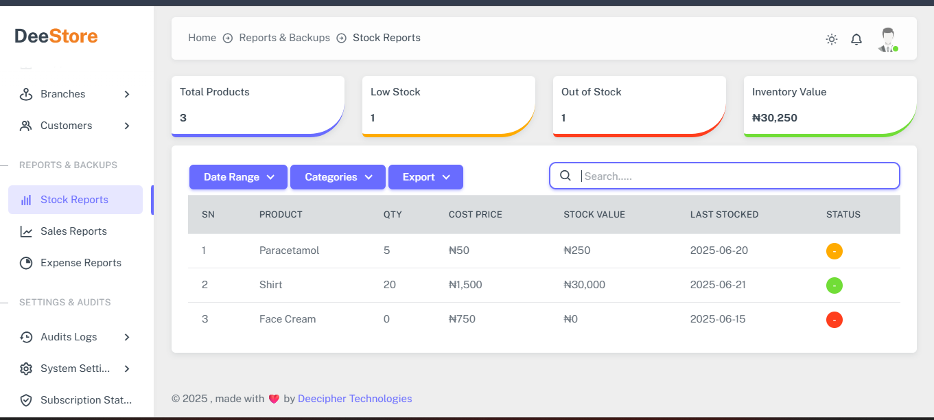 DeeStore Dashboard Preview 2